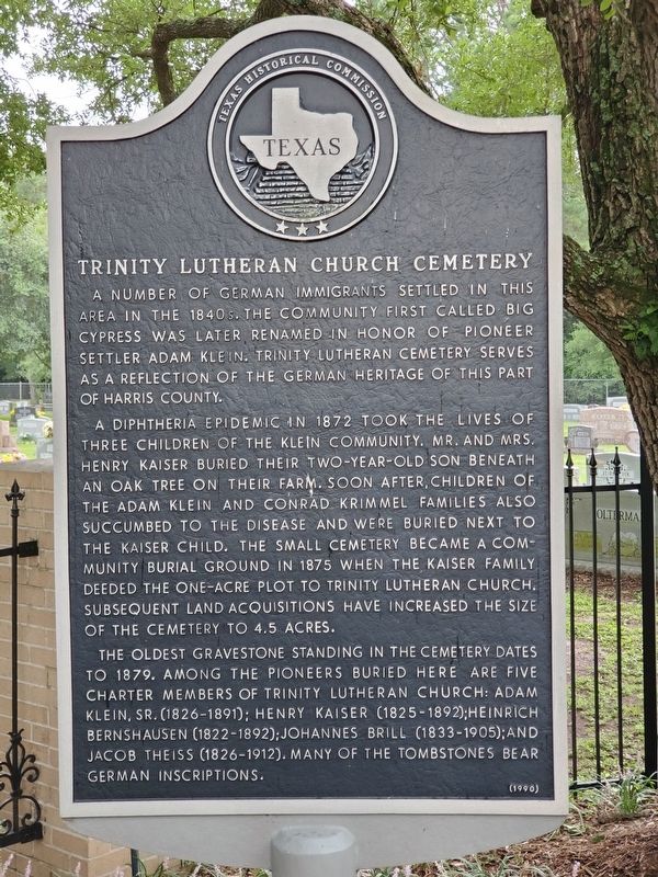 Trinity Lutheran Church Cemetery Marker. Click for full size. Trinity Lutheran Church Cemetery Marker image. Click for full size.