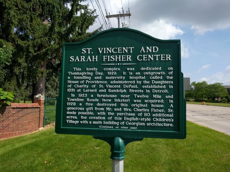 St. Vincent and Sarah Fisher Center Marker image. Click for full size.
