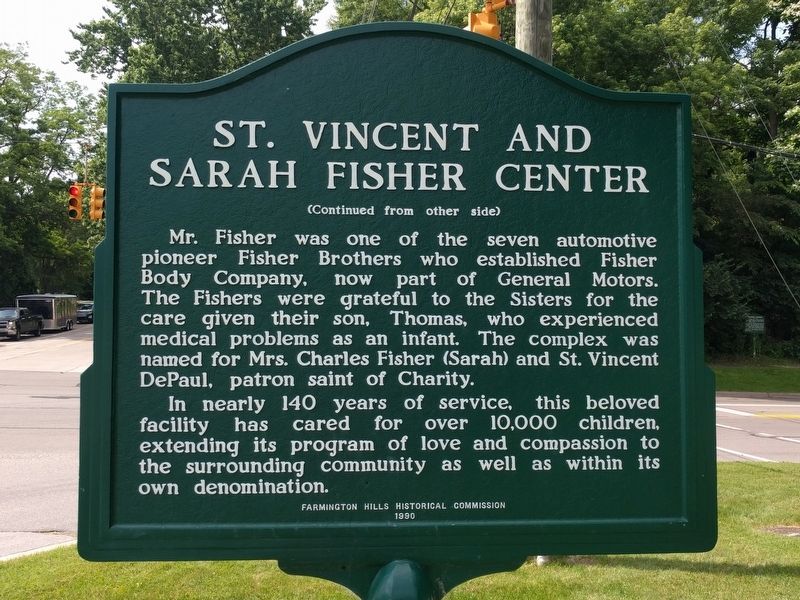 St. Vincent and Sarah Fisher Center Marker image. Click for full size.