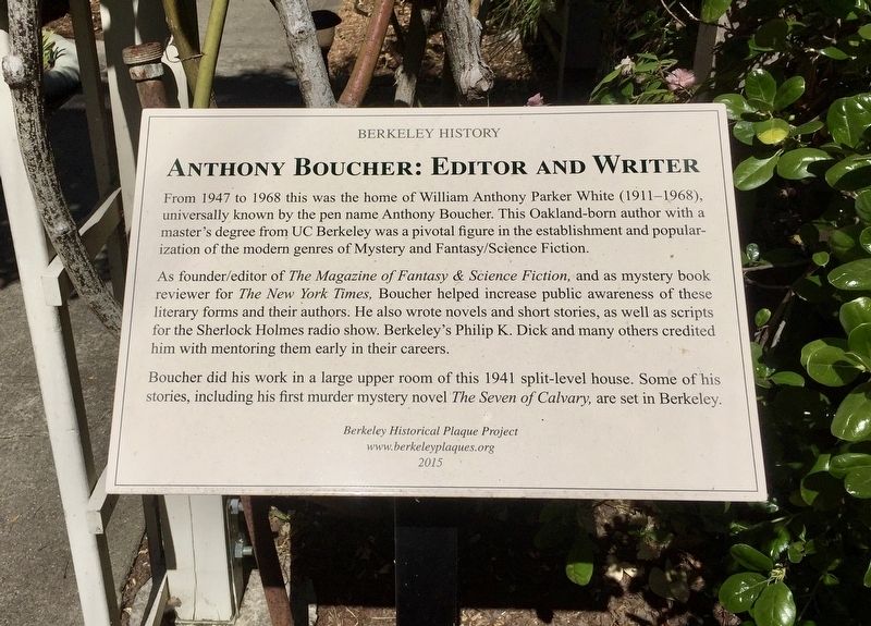 Anthony Boucher: Editor and Writer Marker image. Click for full size.