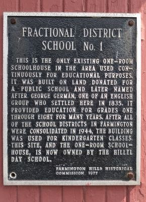 Fractional District School No. 1 Marker image. Click for full size.