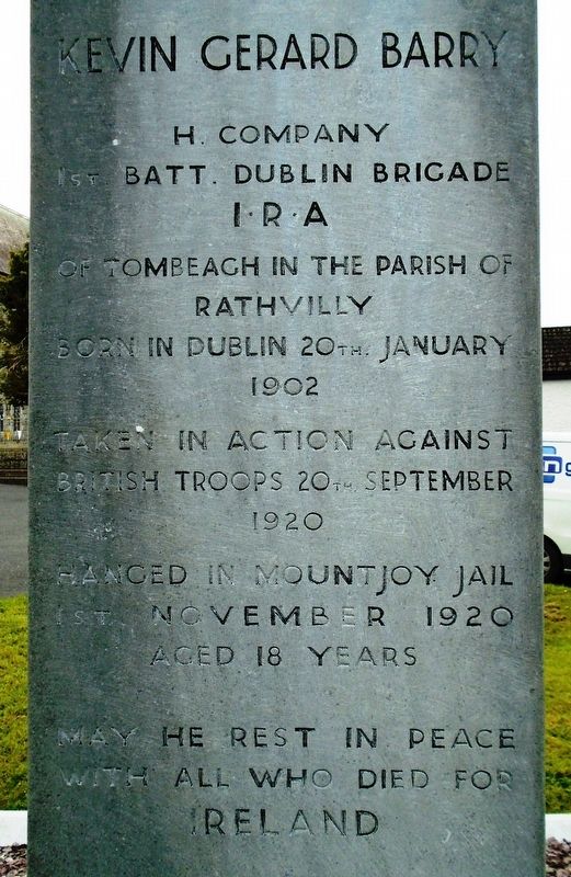 Kevin Gerard Barry Monument Inscription image. Click for full size.