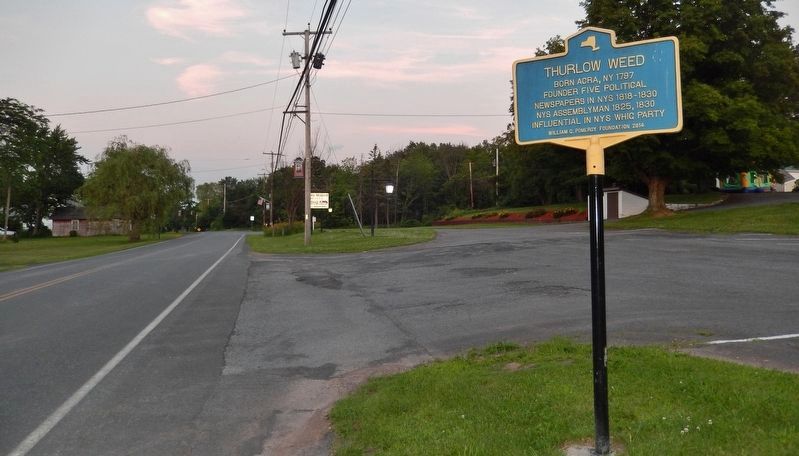 Thurlow Weed Marker (<i>looking east along Sunside Road • Acra Manor Resort to right of marker</i>) image. Click for full size.