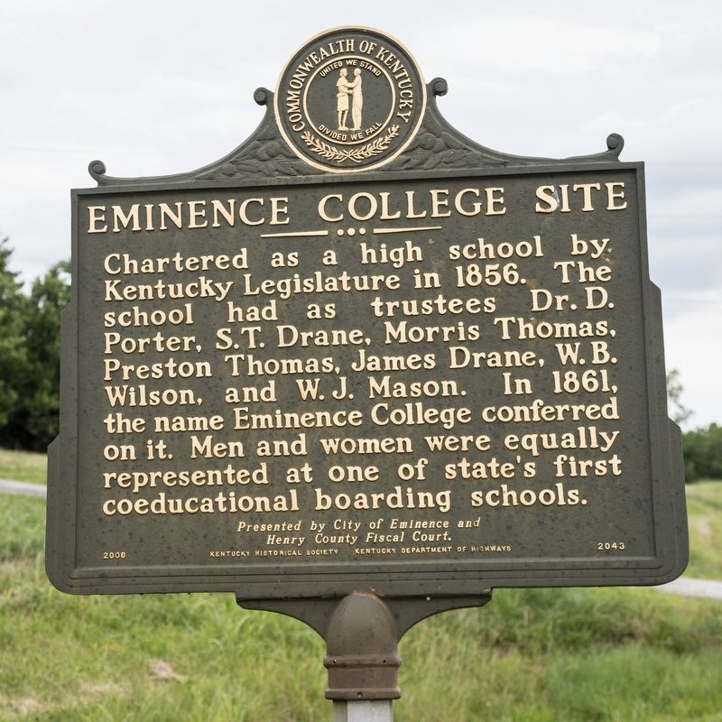 Eminence College Site side of marker image. Click for full size.