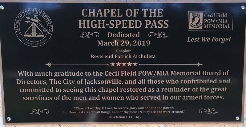 Chapel dedication plaque. Click for full size. Chapel dedication plaque image. Click for full size.