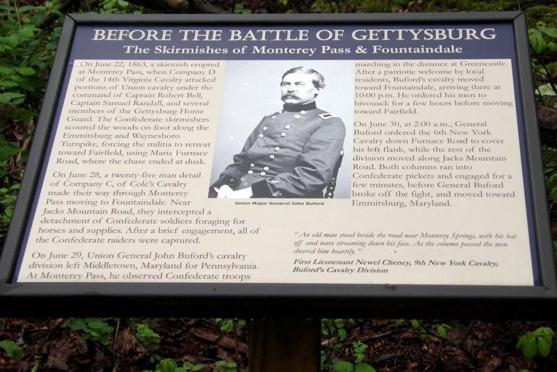 Before The Battle Of Monterey Pass - The Skirmishes of Monterey Pass & Fountaindale Marker. Click for full size. Before The Battle Of Monterey Pass - The Skirmishes of Monterey Pass & Fountaindale Marker image. Click for full size.