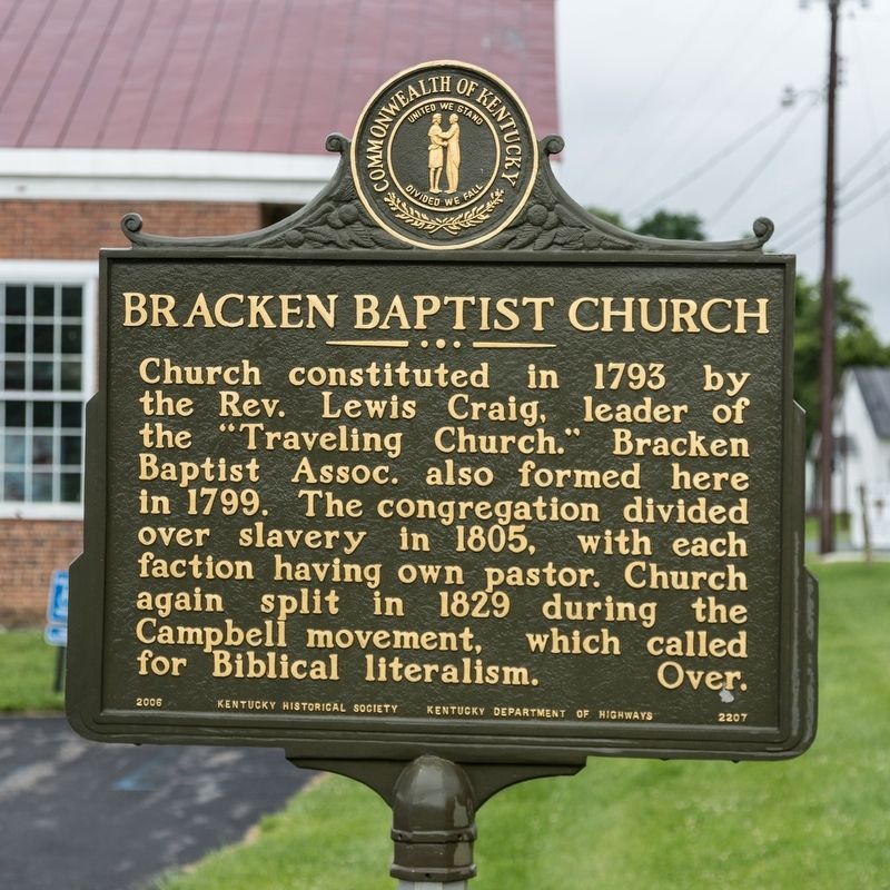 Bracken Baptist Church Marker, side one image. Click for full size.