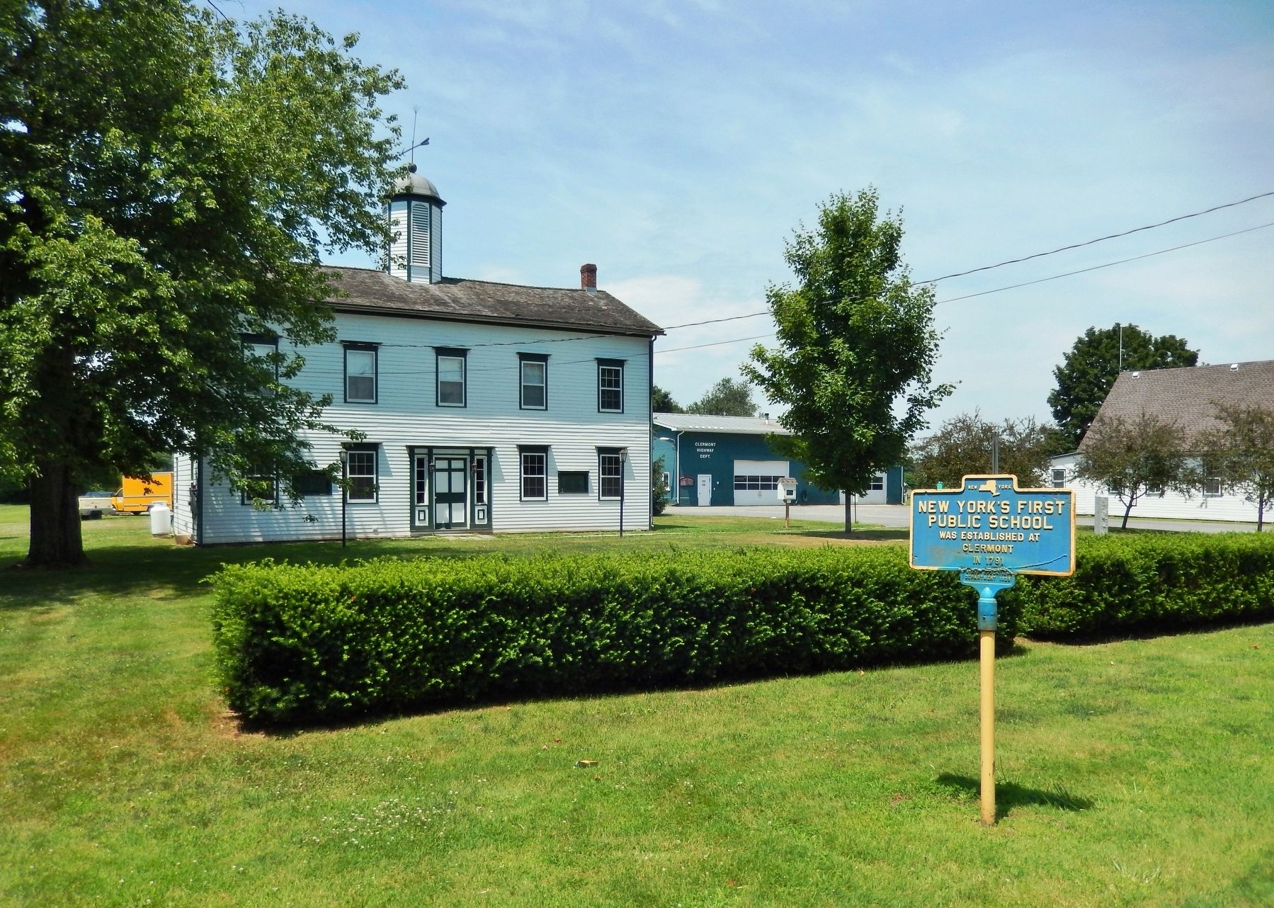 First Public School in New York Marker<br>(<i>wide view from U.S. Highway 9</i>) image. Click for full size.