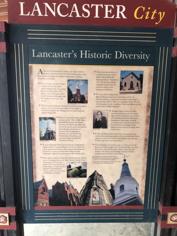 Lancaster's Historic Diversity Marker image. Click for full size.
