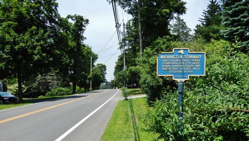 Washington Seminary Marker<br>(<i>wide view looking north along New York route 9H</i>) image. Click for full size.