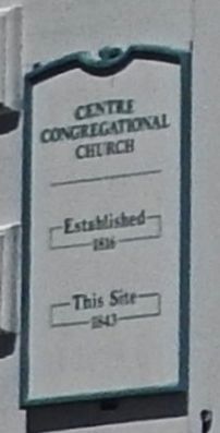 Centre Congregational Church Plaque<br>(<i>left of front entrance</i>) image. Click for full size.