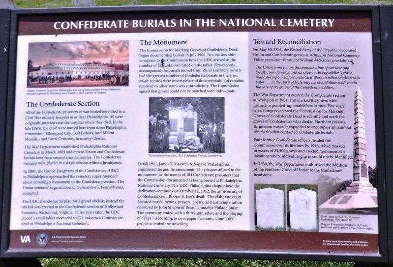 Confederate Burials in the National Cemetery Marker image. Click for full size.