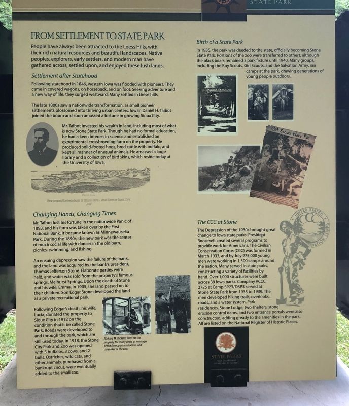 From Settlement to State Park Marker image. Click for full size.