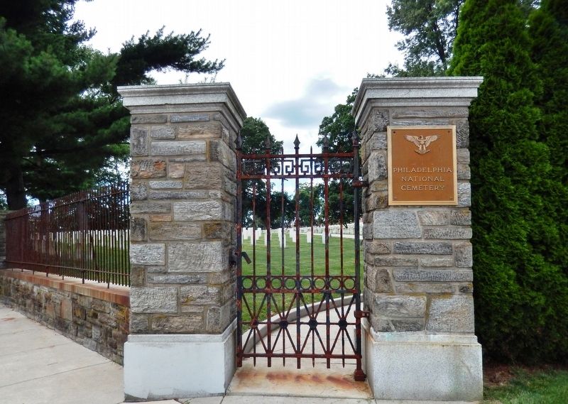 Philadelphia National Cemetery Front Gate<br>(<i>at Limekiln Pike & Haines Street intersection</i>) image. Click for full size.