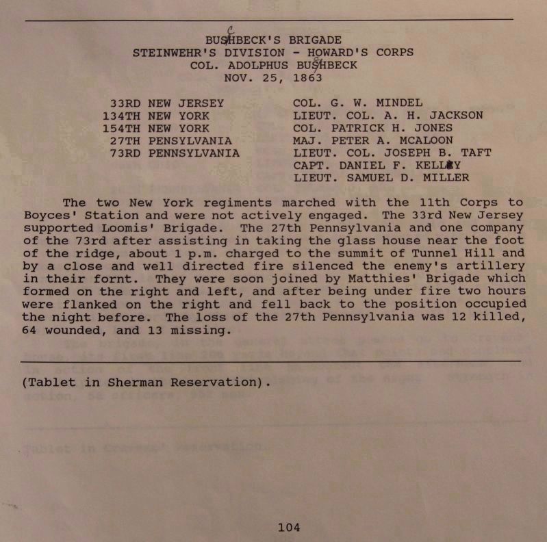 Buschbeck's Brigade Marker. Click for full size. Buschbeck's Brigade Marker image. Click for full size.
