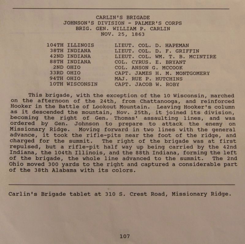 Carlin's Brigade Marker. Click for full size. Carlin's Brigade Marker image. Click for full size.