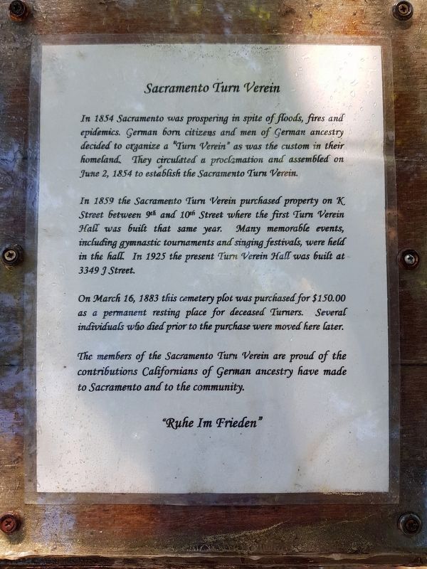 Sacramento Turn Verein Marker. Click for full size. Sacramento Turn Verein Marker image. Click for full size.