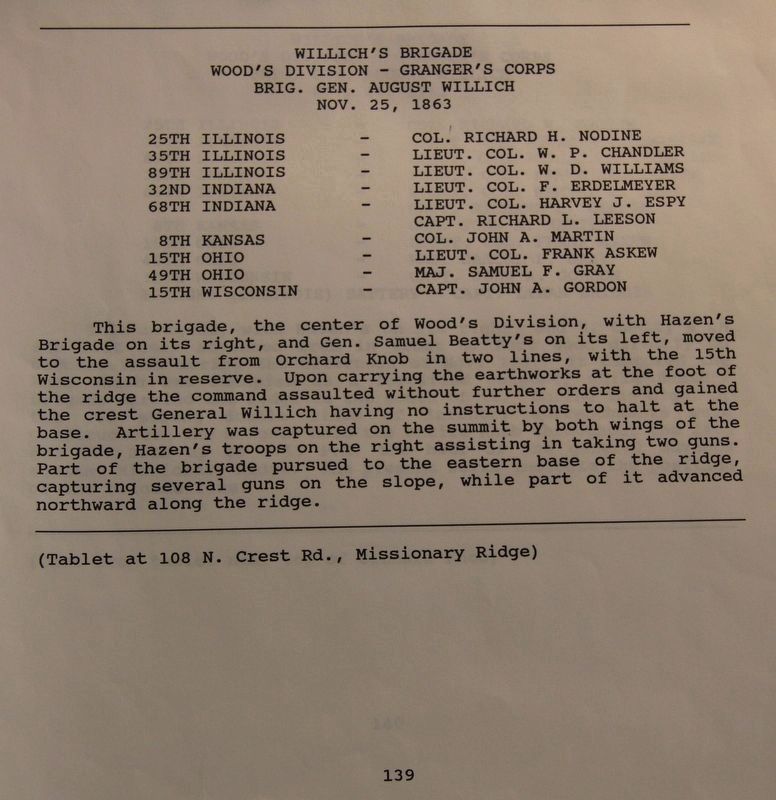Willich's Brigade Marker. Click for full size. Willich's Brigade Marker image. Click for full size.