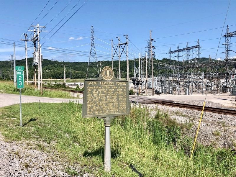 View of marker and transmission transformers station. image. Click for full size.