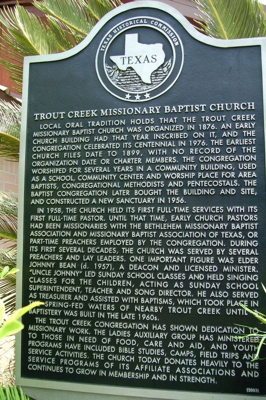 Trout Creek Missionary Baptist Church Marker image. Click for full size.