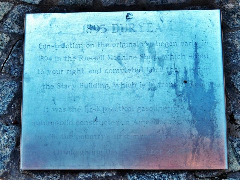 1895 Duryea Plaque<br>(<i>mounted on ground in front of sculpture</i>) image. Click for full size.
