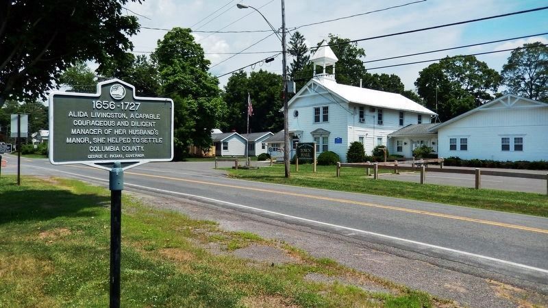 Alida Livingston Marker (<i>view north along Old Post Road • Town Hall in background on right</i>) image. Click for full size.