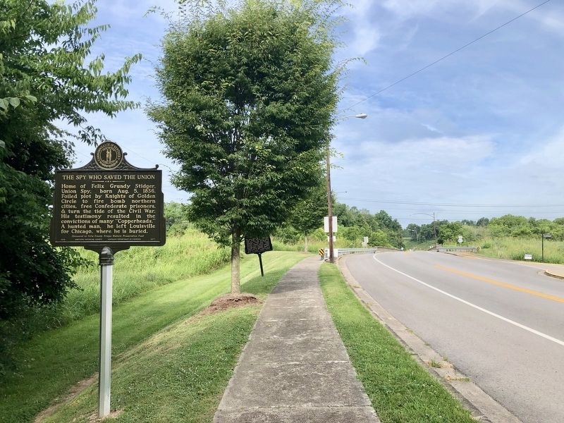 The Spy Who Saved the Union Marker looking west on Main Street at edge of town. image. Click for full size.