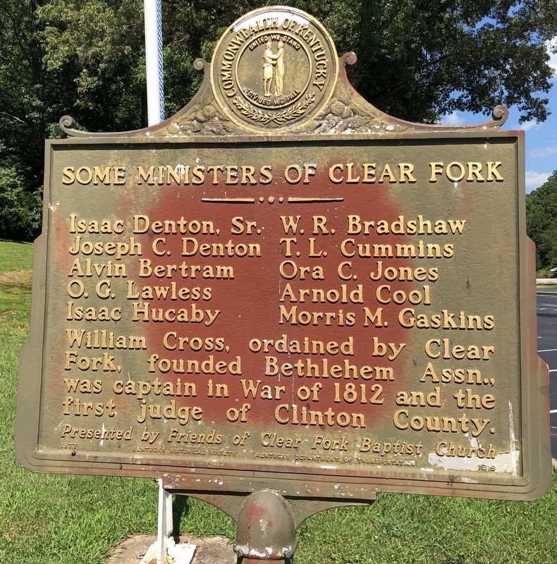 Clear Fork Baptist Church Marker (reverse). Click for full size. Clear Fork Baptist Church Marker (reverse) image. Click for full size.