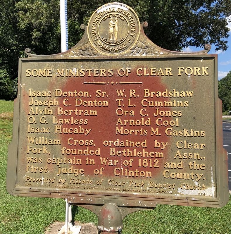 Clear Fork Baptist Church Marker (reverse) image. Click for full size.