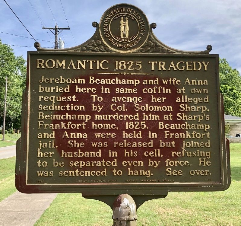 Romantic 1825 Tragedy Marker (front) image. Click for full size.