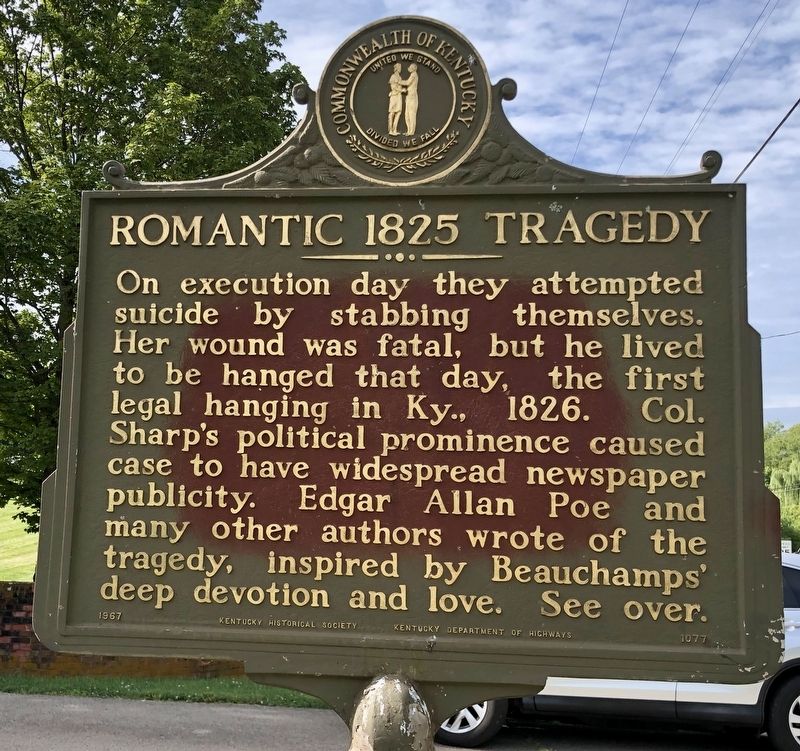 Romantic 1825 Tragedy Marker (reverse) image. Click for full size.