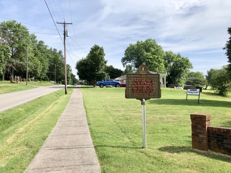 Looking north on KY-52 at marker and cemetery sign. image. Click for full size.