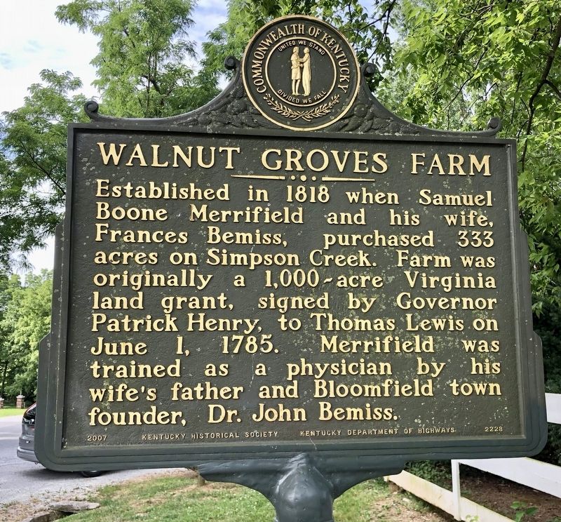 Walnut Groves Farm Marker (front) image. Click for full size.