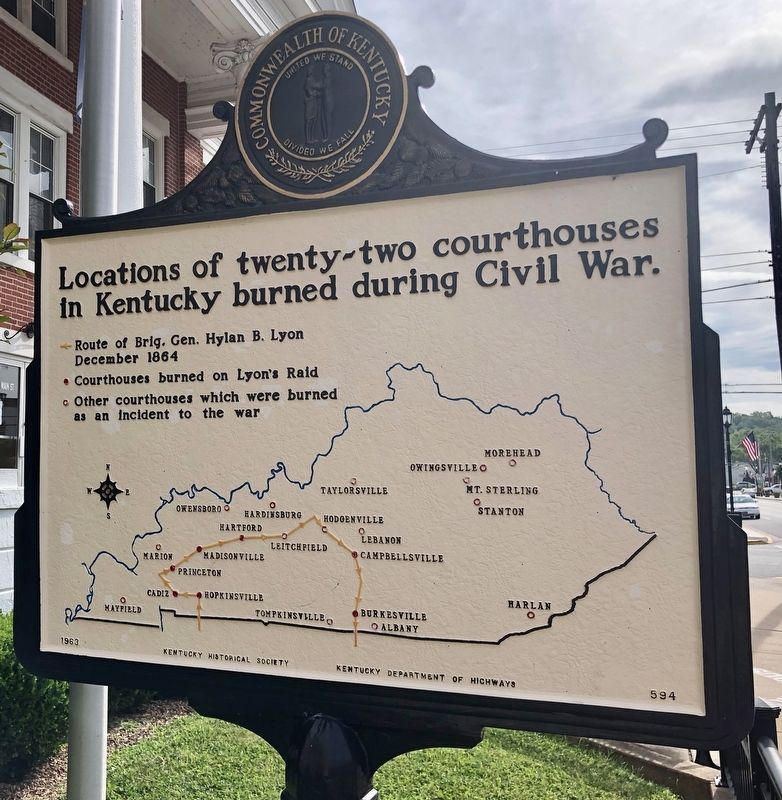 Map on reverse of Courthouse Burned Marker image. Click for full size.