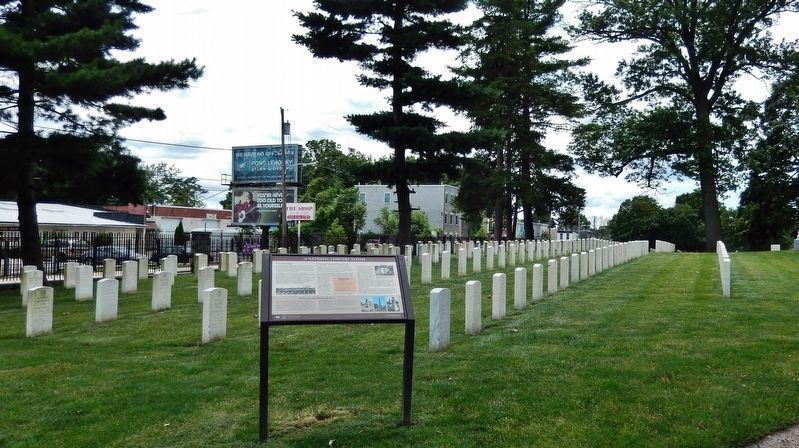 A National Cemetery System Marker<br>(<i>view looking southwest from inside cemetery entrance</i>) image. Click for full size.