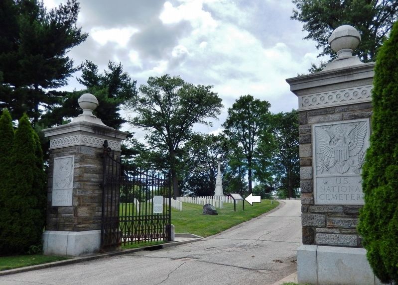A National Cemetery System Marker<br>(<i>wide view from just outside cemetery gate</i>) image. Click for full size.