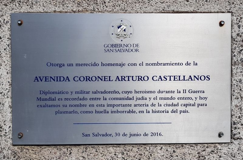 Coronel Arturo Castellanos Avenue Marker image. Click for full size.