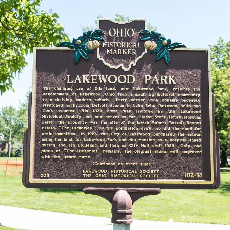 Lakewood Park Marker, side one image. Click for full size.