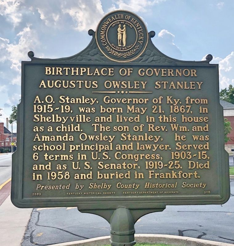 Birthplace of Governor Augustus Owsley Stanley Marker image. Click for full size.