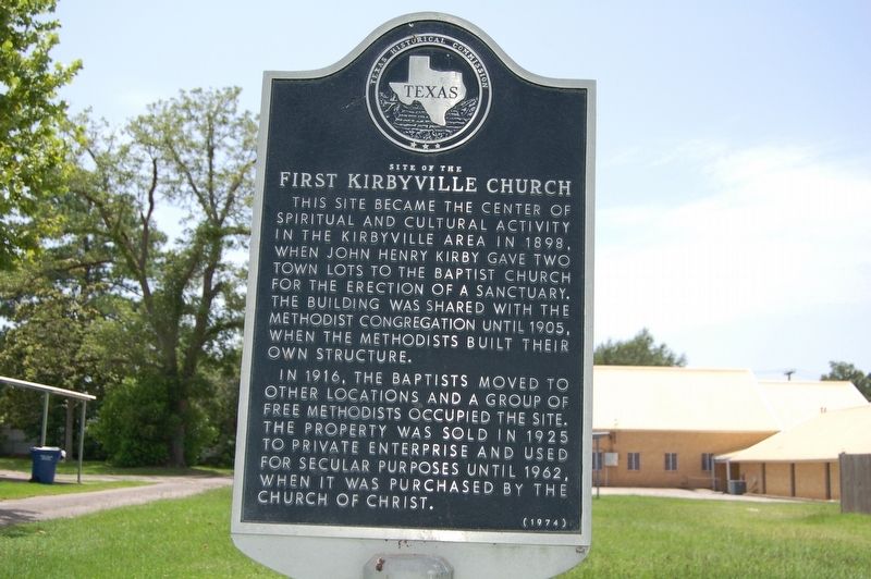 <small>Site of the</small> First Kirbyville Church Marker image. Click for full size.