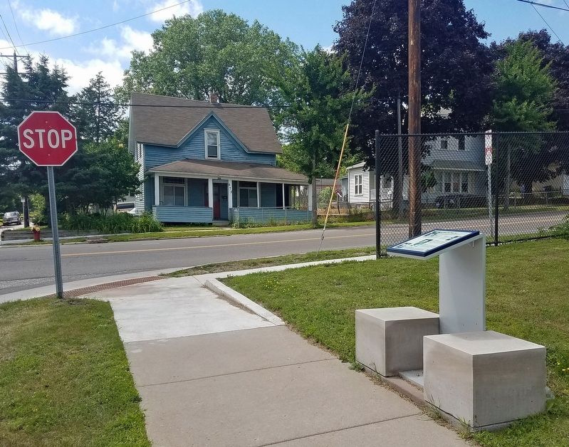 Marker at the northeast corner of Forest and Wells Streets. Click for full size. Marker at the northeast corner of Forest and Wells Streets image. Click for full size.