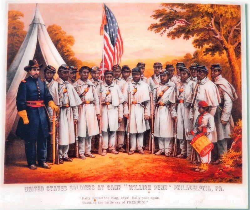 Marker detail: Recruitment poster<br>showing Soldiers of the 25th Infantry Regiment, USCT image. Click for full size.