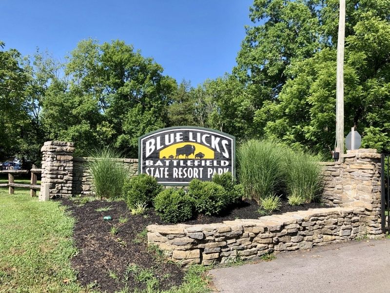 Entrance sign to the Blue Licks Battlefield State Resort Park. image. Click for full size.