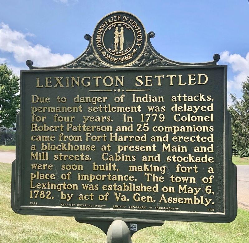 Lexington Settled Marker image. Click for full size.