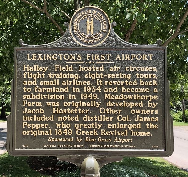 Lexington's First Airport Marker (reverse) image. Click for full size.