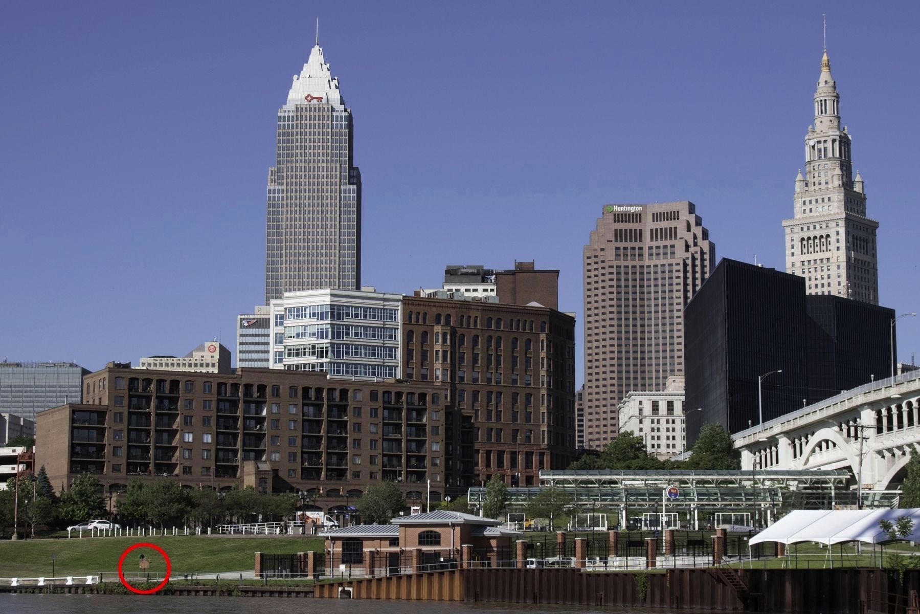Downtown Cleveland Skyline and the Marker image. Click for full size.