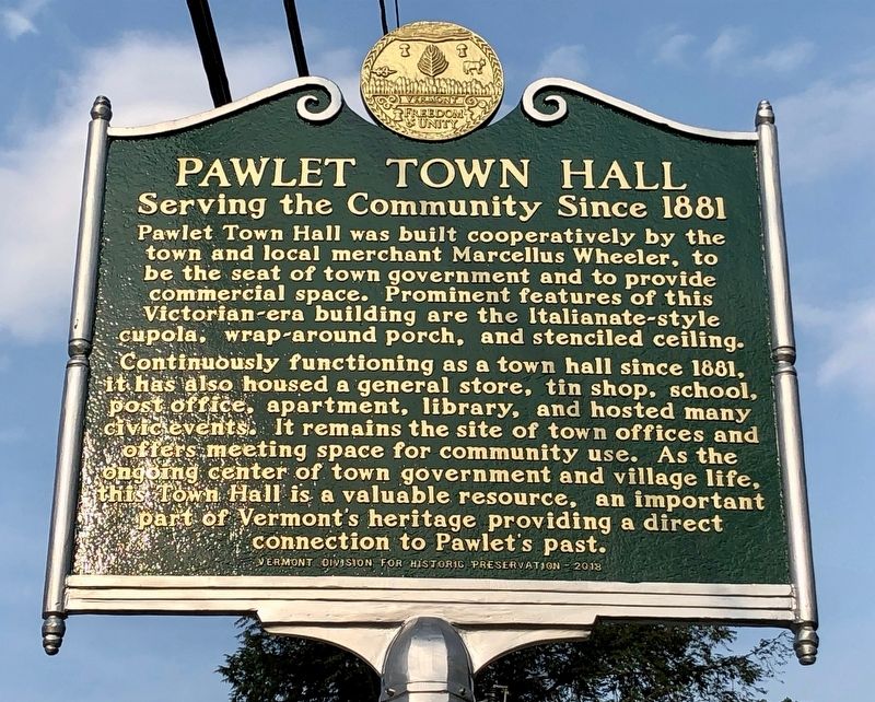 Pawlet Town Hall Marker image. Click for full size.