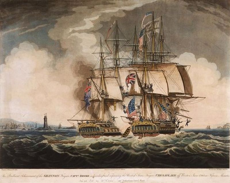 Royal Navy frigate H.M.S. Shannon and the American frigate U.S.S. Chesapeake. Click for full size. Royal Navy frigate H.M.S. Shannon and the American frigate U.S.S. Chesapeake image. Click for full size.