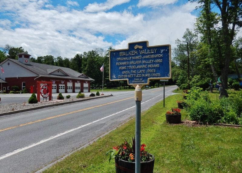 Walker Valley Marker (<i>looking west along NY Route 52 • Walker Valley Firehouse in background</i>) image. Click for full size.