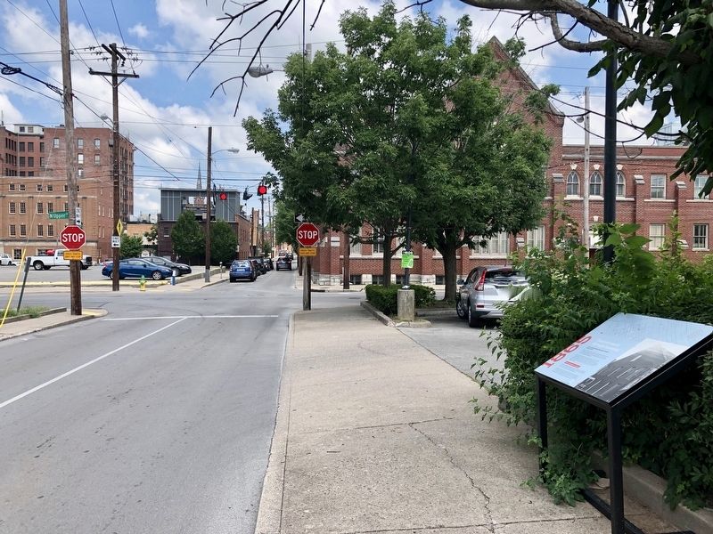 View of marker looking west towards North Upper Street. image. Click for full size.